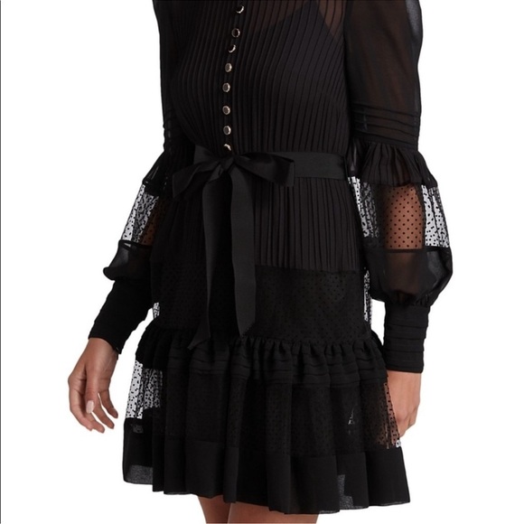 ZIMMERMANN spliced mesh long sleeve mini dress black with slip and belt - Picture 3 of 14